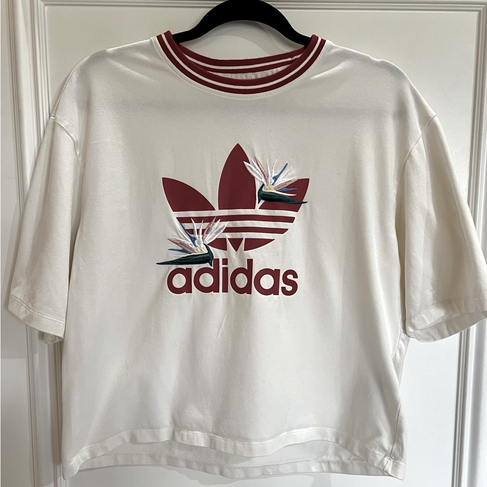 Adidas Thebe Magugu Loose Tee. Size XS. Bird of Paradise embroidered design